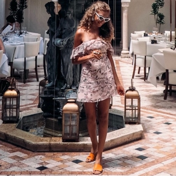 For Love & Lemons Floral Aurora Bee Balm Print Mini Ruffle Dress Size S - Picture 1 of 9